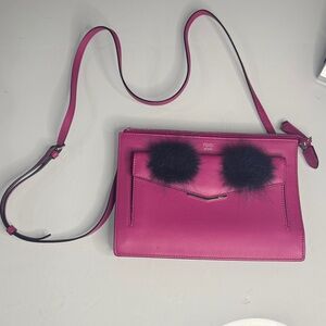 Fendi Monster Crossbody Bag – Hot Pink Leather Black Fur (Mid-2010s Era)
